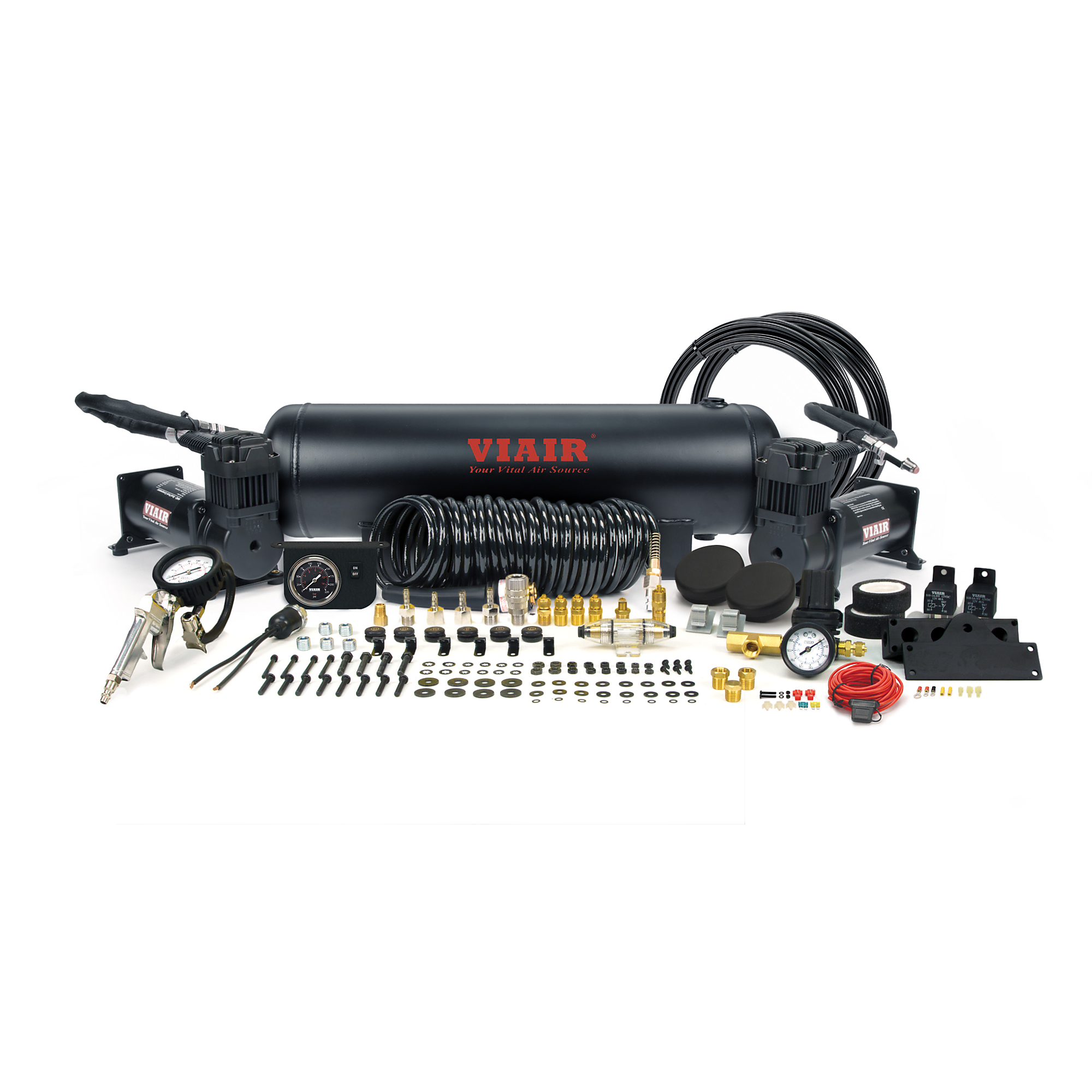 VIAIR Dual 444C Onboard Air Compressor System, 200 PSI, 2.5-Gallon Tank, Stealth Black, Model# 20020